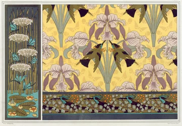 Design pro tapetový okraj, látku a panel: "Vážky; Lekníny a kvetoucí řev", Kolibříci a orchideje" a Kolibříci a kapradina panenská" od 