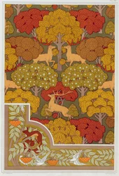 Návrhy na tapety a tapetové bordury Deer in the Trees, hospoda. 1897.