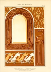 Design ornamentálního rámu s vodními ptáky a zajíci (litografie)