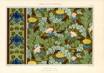 Ornament bodláku s hmyzem a havrany (litografie)