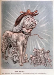 Karikatura Louise Michela jako psa "" plemene newfoundland (Newfoundland), žádná odměna, strávila svou existenci zachraňováním nešťastníků."