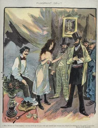 Ilustrace Maurice Radigueta (1866-1941) pro francouzský časopis “” Le Rire””” číslo 46 de 1895 - “” Flagrant Delit””” - Ben monsieur komisař, je to legrační zákon, který zakazuje při teplotě 35 stupňů dostat se do klidu““