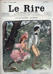 Summer Plaisirs - Dva milenci jsou v lese překvapeni kolemjdoucím - Lustrace Maurice Radigueta (1866-1941) pro francouzský časopis ""Le Rire"" číslo 38 de 1895