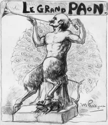 Velký páv, karikatura Maurice Radigueta s Edmondem Rostandem (1868-1918), francouzským spisovatelem