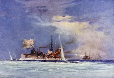 HMAS Sydney, pod velením kapitána Johna Glossopa, útočící na německý křižník Emden, bitva u Cocos, 9. listopadu 1914