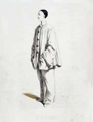Pierrot z „“Masques et bouffons““ (italská komedie), text a kresby Maurice Sand, lepty A. Manceau, předmluva Georges Sand, Paris, Michel Lévy Frères