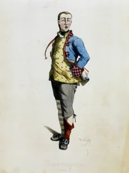 Stenterello čerpá z „Masques et bouffons“ (italská komedie), text a kresby Maurice Sand, grafiky A. Manceau, předmluva Georges Sand, Paříž, Michel Levy Freres