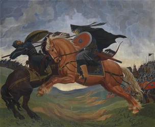 Jediný boj Peresvet a Temir-murza na poli Kulikovo v roce 1380