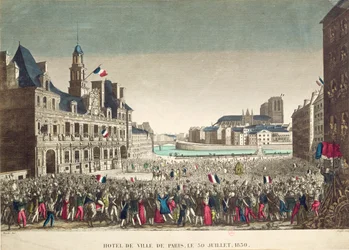 Příjezd vévody Orleánského do Hotelu de Ville, 31. července 1830, rytina Cropin