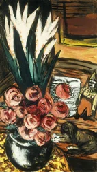 Zátiší s červenými růžemi a Butchy; Stillben mit Roten Rosen und Butchy