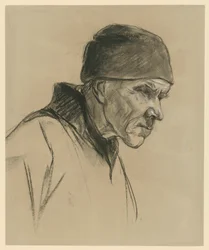 Starý muž s čepicí (busta, profil doprava), studie k dílu: Kráčející rolník (1894)