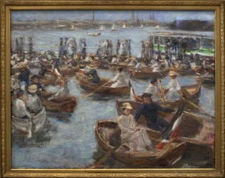 Večer ve Fahrhaus v Uhlenhorster (předměstí Hamburku). Obraz Maxe Liebermanna (1847-1935), Olej na plátně