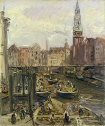 Plovoucí trh na kanálu v Hamburku, 1905