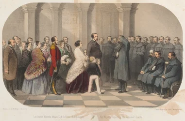 Setkání královny Viktorie a prince Alberta s krymskými veterány, kolem roku 1855