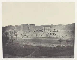 Pohled z ostrova Beghé, západ, Philoe; Núbie, deska 68 z alba "Egypte, Nubie, Palestine et Syrie" (1852)