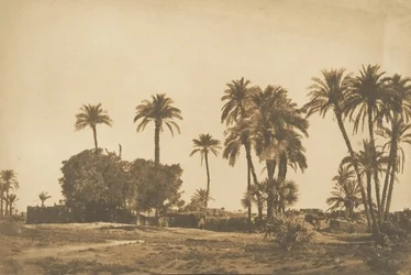 Pohled na vesnici Hamarneh, poblíž pravého břehu Dendery, 1849-50.
