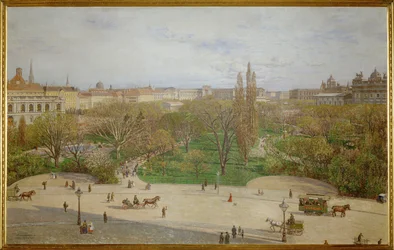 Cityhall park na pozadí Nového císařského paláce, Vídeň