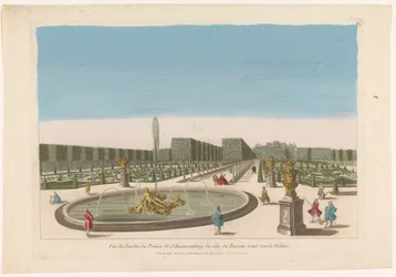 Pohled na fontánu ze zahrady paláce Schwarzenberg nedaleko města Vídně Vue du jardin du prince de Schwarzenberg du côte du bassin kolem vers le palais (titul na objektu)