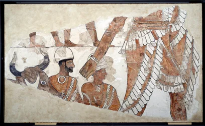 Mezopotámie: Zadavatel oběti. Detail fresky z paláce Zimrilima (kolem 1782-1759). 18. století př. n. l. Z Mari. Paříž, muzeum Louvre
