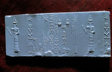 Orientální umění: pečeť lékaře Ur-Lugala (Ur Lugal, 3. tisíciletí př. n. l.), starověk Asie. muzeum Louvre