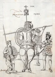 MS Hunter 242 f.248r Picarus neboli Pizarro a válečný kůň, ilustrace z Historia de Tlaxcala od Diega Munoze Camarga
