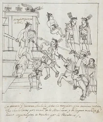 Ms Hunter 242 f.256r Evangelical Battle, z Historia de Tlaxcala od Diega Munoze Camarga