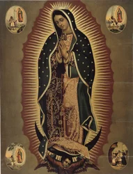 Znázornění Panny Marie Guadalupské, patronky Mexika Tisk 20. století. Ztlumit. 51x39 cm Musee de la Vallee, Barcelonnette (Alpes de Haute Provence)