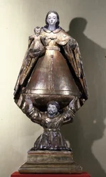 Svatý František uctívá Madonu s dítětem (malované dřevo)