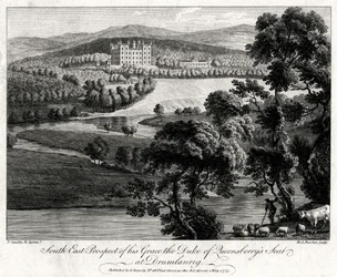 South East Prospect of his Grace the Duke of Queensberrys sídlo v Drumlanrig, Skotsko, 1775