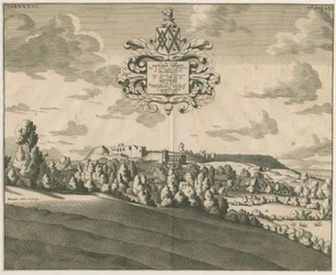 Hrad Tutbury – pohled do dálky: mědirytina, nd [c 1686]