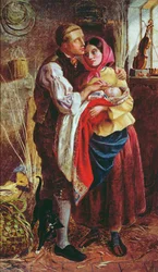 Slepý výrobce košíků se svým prvním dítětem, 1858