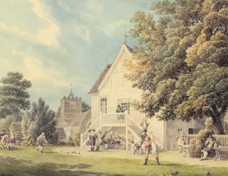 A Game of Bowls na Bowling Green před Bunch of Grapes Inn, Hurst, Berkshire