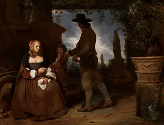 Mladý pár a chlapec v zahradě, asi 1650 (olej na plátně)