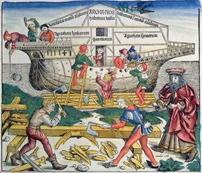 Stavba Noemovy archy, z Norimberské kroniky Hartmanna Schedela, 1493