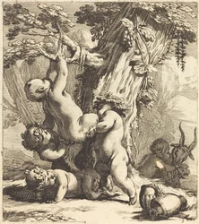 Putti a Fauns lezení po vinné révě
