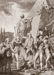 Michel Picquenot (1747-1814). Alegorie filozofie a vlastenectví, vítězné nad démonem předsudků - Philosophy et le Patriotisme victors du demon des Prejudices - od Michela Picquenota (1747-1814).