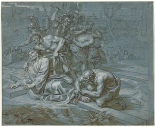 Kristus svlečený na kříži, cca 1680 (pero a inkoust přes křídu a tužka na papíře)