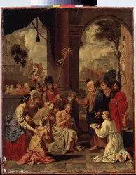 "Le bapteme du centurion Corneille"" (Křest Cornelia setníka) Corneille, římský setník, je pokřtěn Petrem. Obraz Michela Corneille (1642-1708). 17. století Rozměr 88x70 cm Muzeum Ermitáž, Petrohrad
