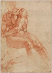 Sedící mladý mužský akt a dvě studie rukou (recto), asi 1510-11