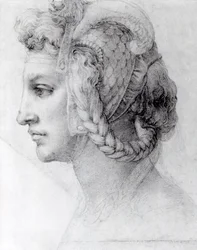 Ideální hlava ženy, asi 1525-28 (černá křída na papíře)