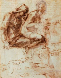 Svatá Anna a Madona s dítětem, od Michelangela (1475-1564), kresba