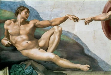 Stvoření Adama. Detail stropu Sixtinské kaple ve Vatikánu, 1508-1512