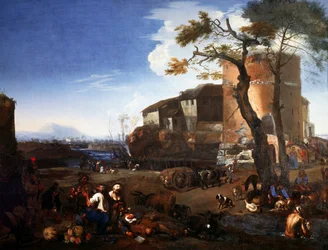 Country festival, Michelangelo Cerquozzi známý jako Michelangelo delle Battaglie (1602-1660), olej na plátně, cm 98,5 x 132.