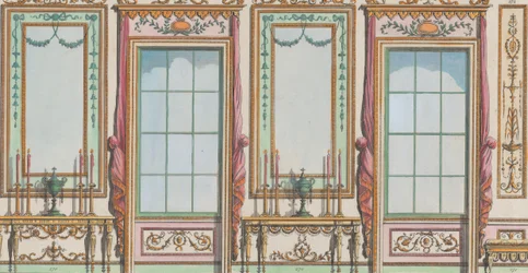 Interiér zdobená stěna s okny a průzory, č. 267-273..., 27. února 1784.
