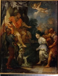 Mučedník před prokonzulem. (Pronásledování křesťanů v Římské říši). Obraz Michele Rocca (kolem 1670-cca 1751), olej na plátně. Italské umění (Parma), konec 17.-18. století, barokní umění. Státní muzeum zahraničního umění Lotyšské republiky, Riga (Lett