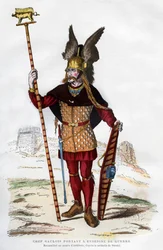 Galský náčelník v bojovém oděvu s standartou, 1882-1884.