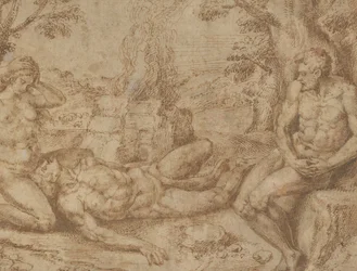 Adam a Eva truchlí po smrti Ábela, ca. 1576.