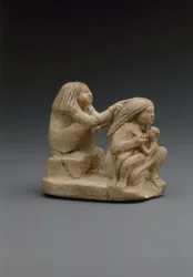 Skupina dvou žen a dítěte, cca 1981–1500 př. n. l. (Vápenec, barva)