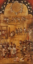 Dobytí Mexika, Panel III, cca 1696-1715 (malba na dřevo)