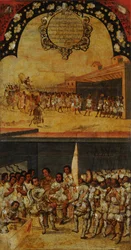 Dobytí Mexika, Panel XV, cca 1696-1715 (malba na dřevo)